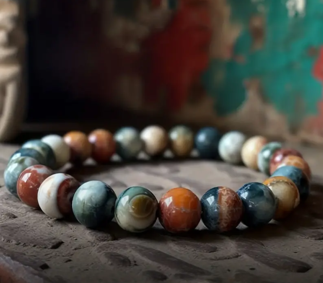 Natural Stone Indian Agate Beaded Bracelet.