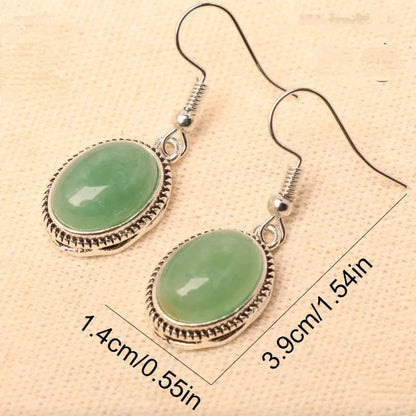 Oval Green gemstone Boho earrings