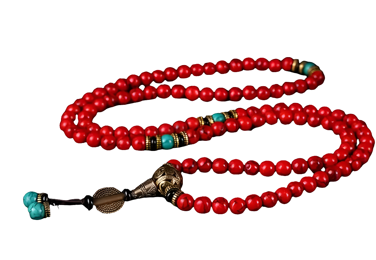 Red pine bead mala necklace