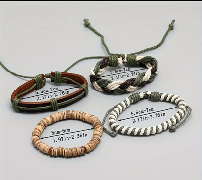 4pcs Woven Multi-layer Faux Leather Rope Bracelet.