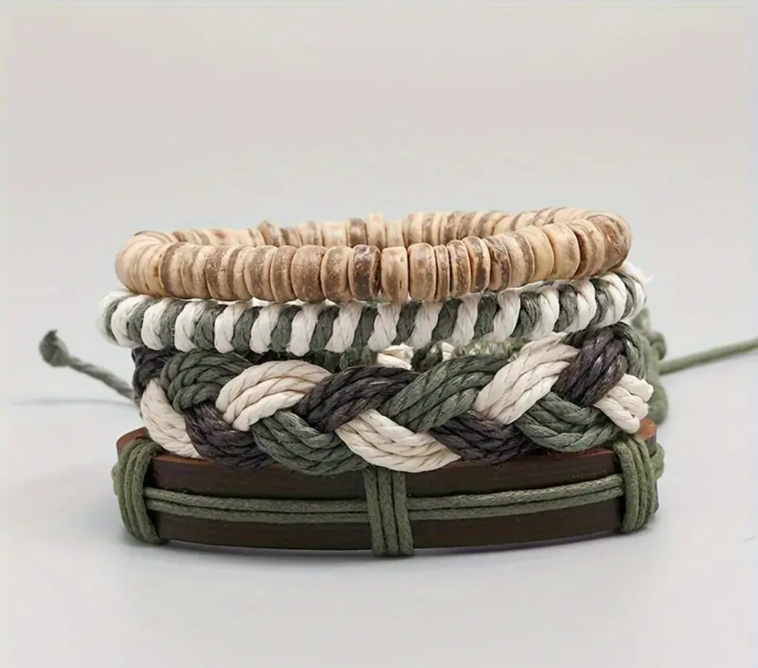 4pcs Woven Multi-layer Faux Leather Rope Bracelet.